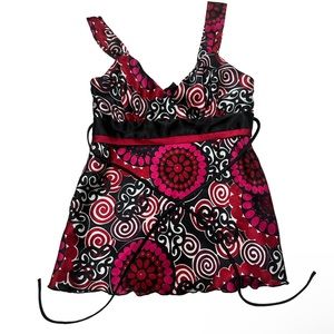 Y2k BCX Black, Pink & White Tie back Spiral Camisole Tank Satin Blouse Top